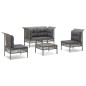 vidaXL Set de muebles de jardín 5 pzas y cojines ratán sintético gris vidaXL Set de muebles de jardín 5 pzas y cojines ratán sintético gris