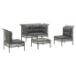 vidaXL Set de muebles de jardín 5 pzas y cojines ratán sintético gris vidaXL Set de muebles de jardín 5 pzas y cojines ratán sintético gris