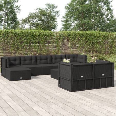 vidaXL Set de muebles de jardín 9 pzas y cojines ratán sintético negro