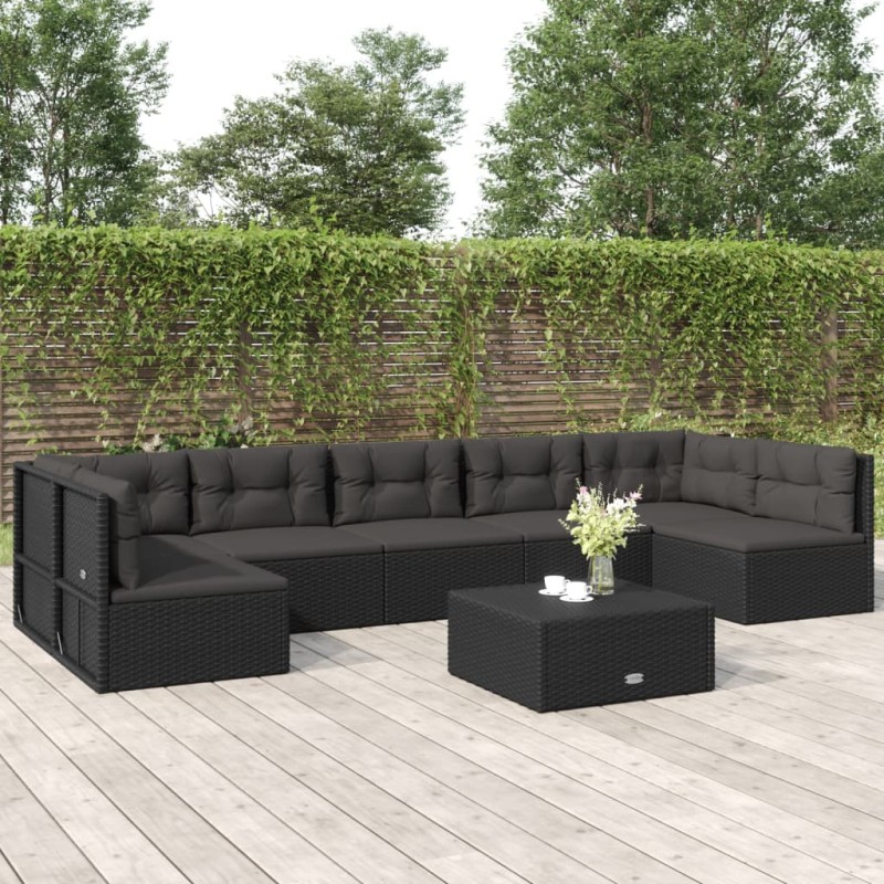 vidaXL Set de muebles de jardín y cojines 7 pzas ratán sintético negro vidaXL Set de muebles de jardín y cojines 7 pzas ratán sintético negro