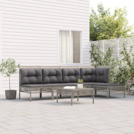 vidaXL Set de muebles de jardín 6 pzas y cojines ratán sintético gris