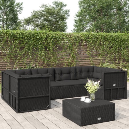 vidaXL Set muebles de jardín 6 piezas y cojines ratán sintético negro