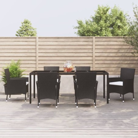 vidaXL Set de comedor de jardín 7 pzas y cojines ratán sintético negro