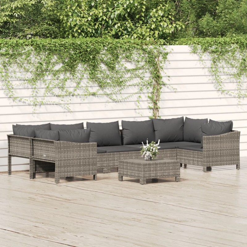 vidaXL Set de muebles de jardín 8 pzas y cojines ratán sintético gris vidaXL Set de muebles de jardín 8 pzas y cojines ratán sintético gris