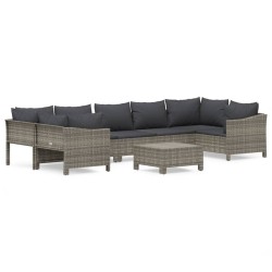 vidaXL Set de muebles de jardín 8 pzas y cojines ratán sintético gris