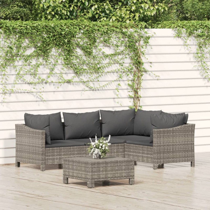 vidaXL Set de muebles de jardín 5 pzas y cojines ratán sintético gris vidaXL Set de muebles de jardín 5 pzas y cojines ratán sintético gris