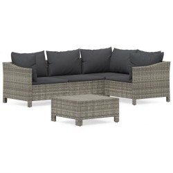 vidaXL Set de muebles de jardín 5 pzas y cojines ratán sintético gris