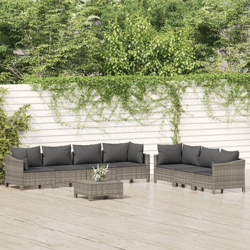 vidaXL Set de muebles de jardín 8 pzas y cojines ratán sintético gris vidaXL Set de muebles de jardín 8 pzas y cojines ratán sintético gris