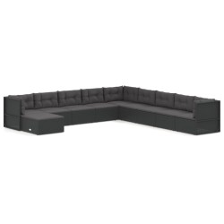 vidaXL Set de muebles de jardín 10 pzas cojines ratán sintético negro