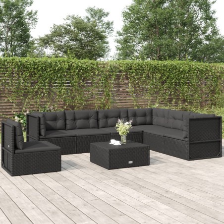 vidaXL Set de muebles de jardín y cojines 7 pzas ratán sintético negro