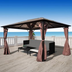 vidaXL Cenador con cortina marrón aluminio 400 x 300 cm