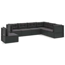 vidaXL Set de muebles de jardín y cojines 7 pzas ratán sintético negro