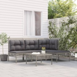 vidaXL Set de muebles de jardín 5 pzas y cojines ratán sintético gris
