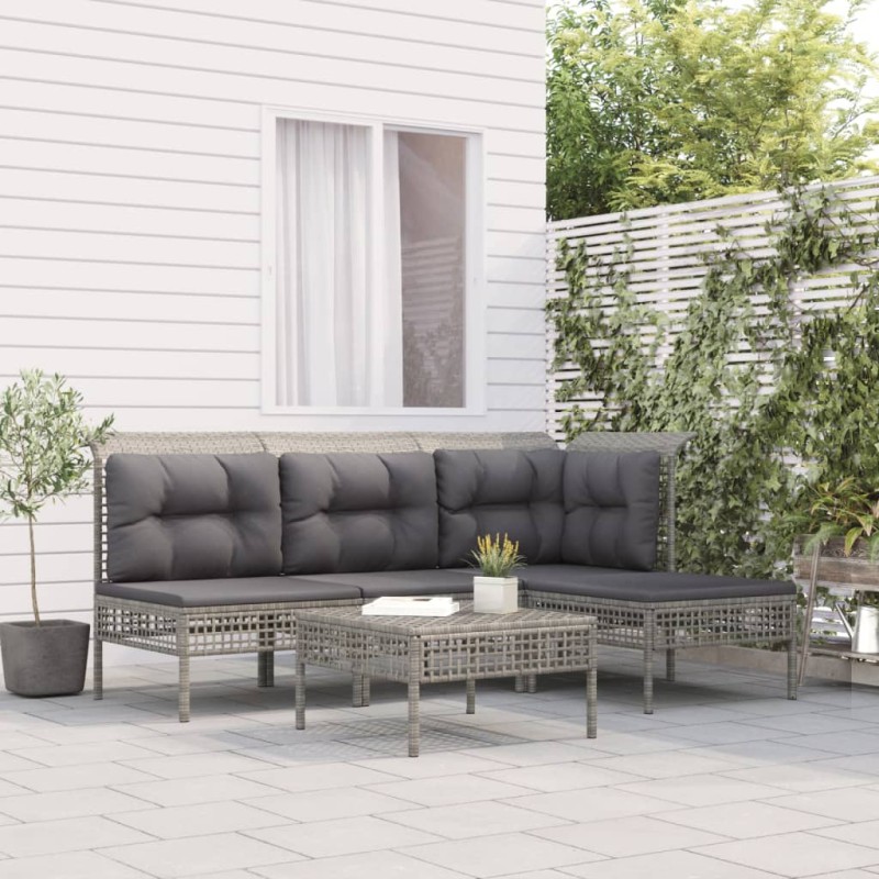 vidaXL Set de muebles de jardín 5 pzas y cojines ratán sintético gris