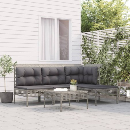 vidaXL Set de muebles de jardín 5 pzas y cojines ratán sintético gris