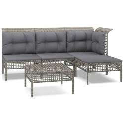 vidaXL Set de muebles de jardín 5 pzas y cojines ratán sintético gris