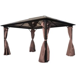 vidaXL Cenador con cortina marrón aluminio 400 x 300 cm