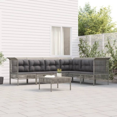 vidaXL Set de muebles de jardín 7 pzas y cojines ratán sintético gris