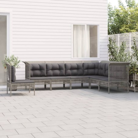 vidaXL Set de muebles de jardín 7 pzas y cojines ratán sintético gris