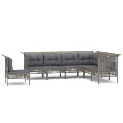 vidaXL Set de muebles de jardín 7 pzas y cojines ratán sintético gris