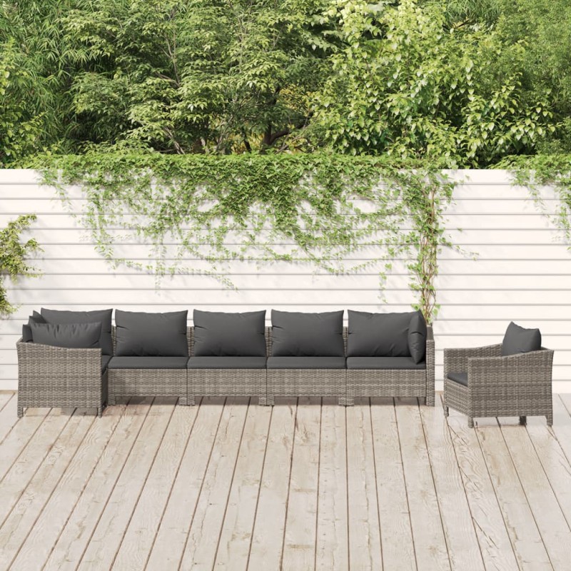 vidaXL Set de muebles de jardín 7 pzas y cojines ratán sintético gris vidaXL Set de muebles de jardín 7 pzas y cojines ratán sintético gris