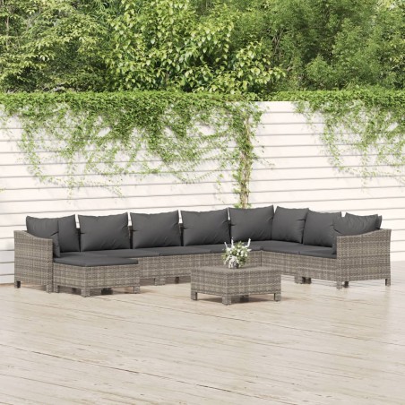 vidaXL Set de muebles de jardín 9 pzas y cojines ratán sintético gris