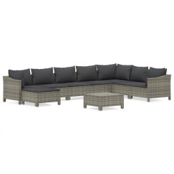vidaXL Set de muebles de jardín 9 pzas y cojines ratán sintético gris