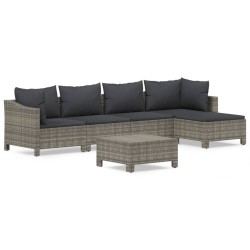 vidaXL Set de muebles de jardín 6 pzas y cojines ratán sintético gris