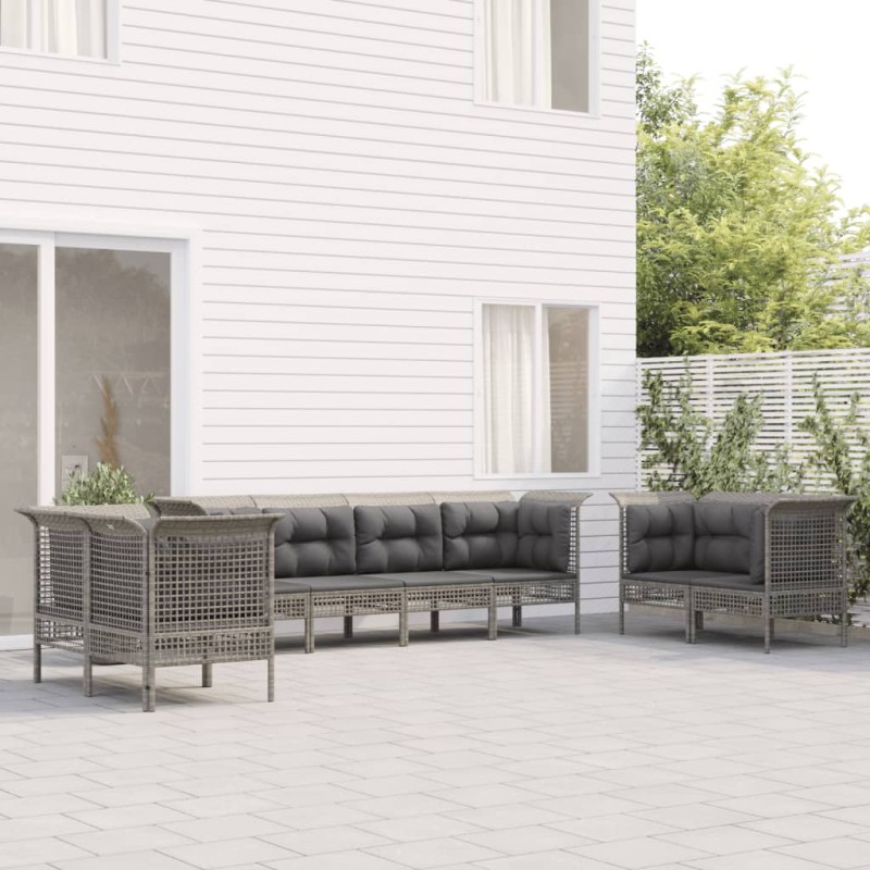 vidaXL Set de muebles de jardín 8 pzas y cojines ratán sintético gris vidaXL Set de muebles de jardín 8 pzas y cojines ratán sintético gris
