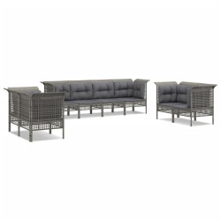 vidaXL Set de muebles de jardín 8 pzas y cojines ratán sintético gris
