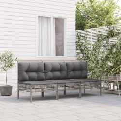 vidaXL Set de muebles de jardín 3 pzas y cojines ratán sintético gris