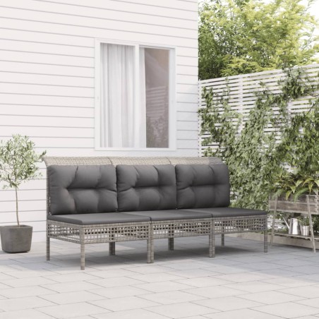 vidaXL Set de muebles de jardín 3 pzas y cojines ratán sintético gris
