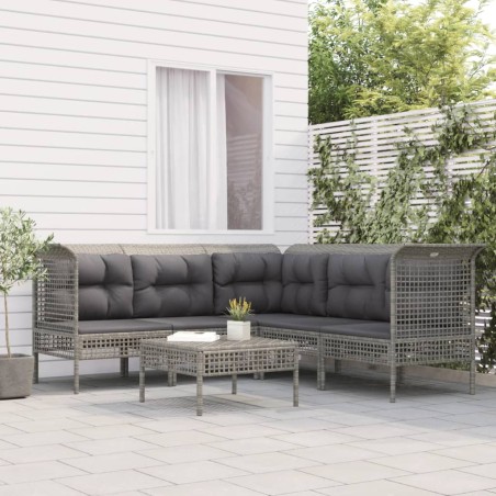 vidaXL Set de muebles de jardín 6 pzas y cojines ratán sintético gris
