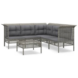 vidaXL Set de muebles de jardín 6 pzas y cojines ratán sintético gris