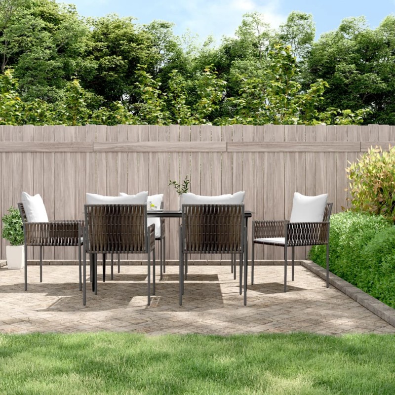 vidaXL Juego comedor jardín 7 piezas y cojines ratán sintético y acero vidaXL Juego comedor jardín 7 piezas y cojines ratán sintético y acero