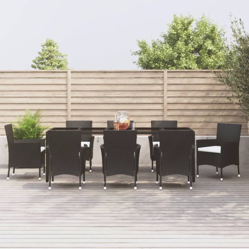 vidaXL Set de comedor de jardín 9 pzas y cojines ratán sintético negro vidaXL Set de comedor de jardín 9 pzas y cojines ratán sintético negro
