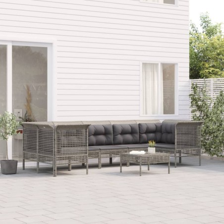 vidaXL Set de muebles de jardín 8 pzas y cojines ratán sintético gris