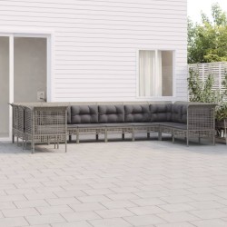 vidaXL Set de muebles de jardín 10 pzas y cojines ratán sintético gris