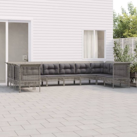 vidaXL Set de muebles de jardín 10 pzas y cojines ratán sintético gris