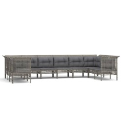 vidaXL Set de muebles de jardín 10 pzas y cojines ratán sintético gris