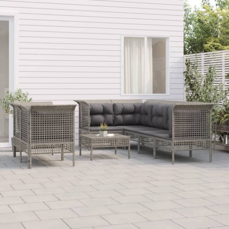 vidaXL Set de muebles de jardín 8 pzas y cojines ratán sintético gris