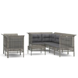 vidaXL Set de muebles de jardín 8 pzas y cojines ratán sintético gris