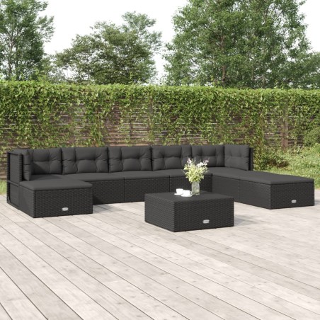 vidaXL Set de muebles de jardín 8 pzas y cojines ratán sintético negro