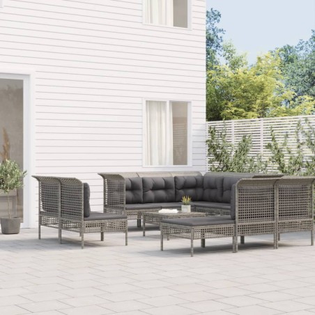 vidaXL Set de muebles de jardín 10 pzas y cojines ratán sintético gris