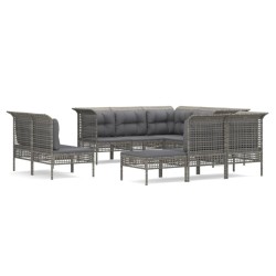 vidaXL Set de muebles de jardín 10 pzas y cojines ratán sintético gris