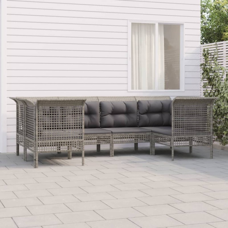 vidaXL Set de muebles de jardín 6 pzas y cojines ratán sintético gris vidaXL Set de muebles de jardín 6 pzas y cojines ratán sintético gris