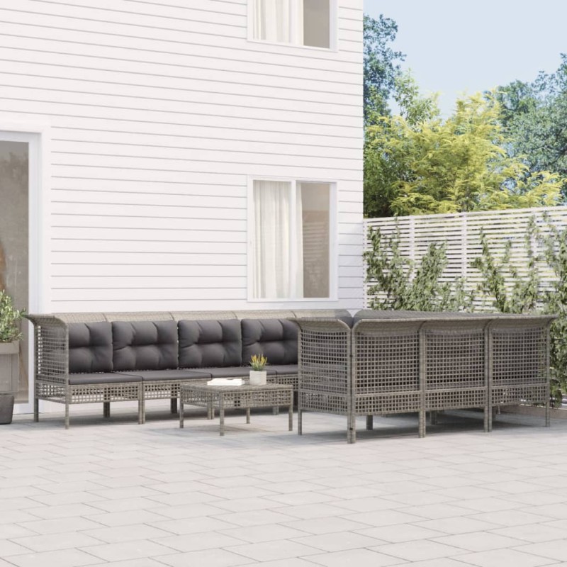 vidaXL Set de muebles de jardín 10 pzas y cojines ratán sintético gris vidaXL Set de muebles de jardín 10 pzas y cojines ratán sintético gris