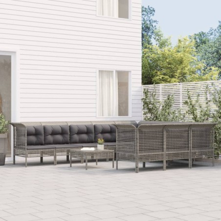vidaXL Set de muebles de jardín 10 pzas y cojines ratán sintético gris