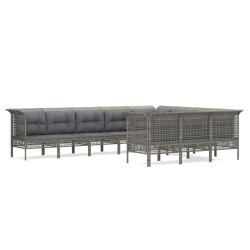 vidaXL Set de muebles de jardín 10 pzas y cojines ratán sintético gris