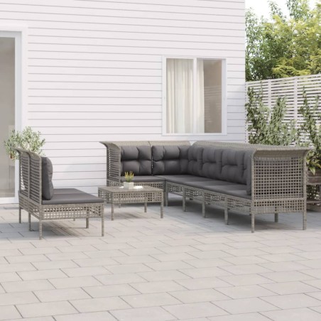 vidaXL Set de muebles de jardín 9 pzas y cojines ratán sintético gris